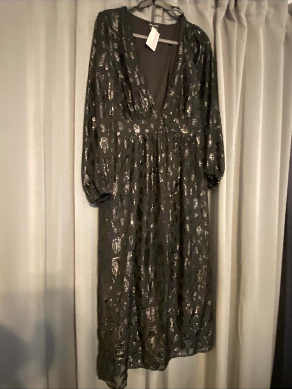 City Chic Black Metallic Long Sleeve V-Neck Duster